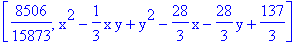 [8506/15873, x^2-1/3*x*y+y^2-28/3*x-28/3*y+137/3]